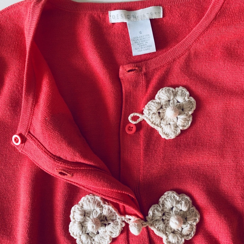 Design History Coral Cardigan Crocheted Buttons S - Picture 3 of 6